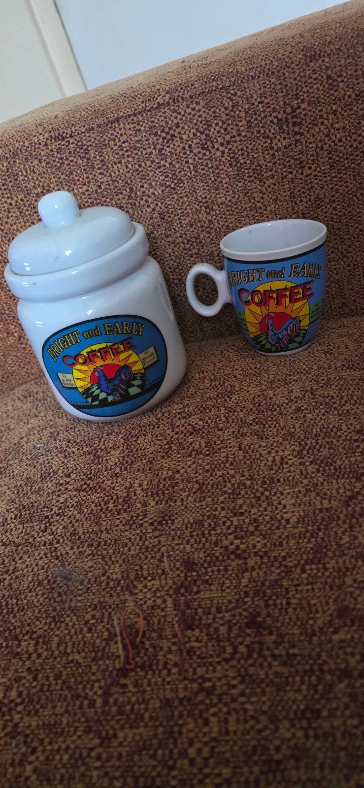 Vintage voorraadpot en kopje set - Bright and Early Coffee, Antiek en Kunst, Ophalen of Verzenden