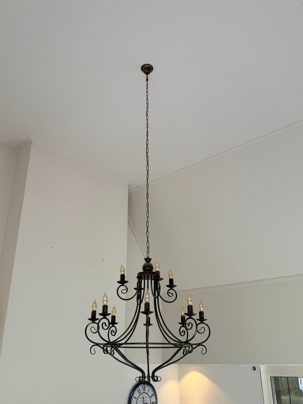 Grote kroonluchter met 12 lichtpunten, Huis en Inrichting, Lampen | Kroonluchters, Ophalen, Gebruikt, Metaal, E14 (klein)