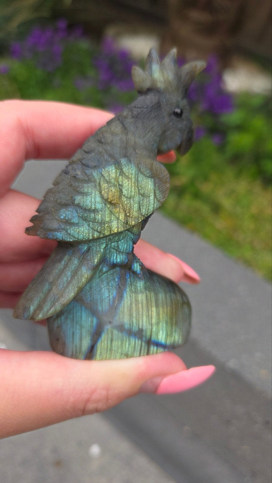 Unieke Labradoriet Papegaai Carving - 9 cm hoog, Ophalen of Verzenden