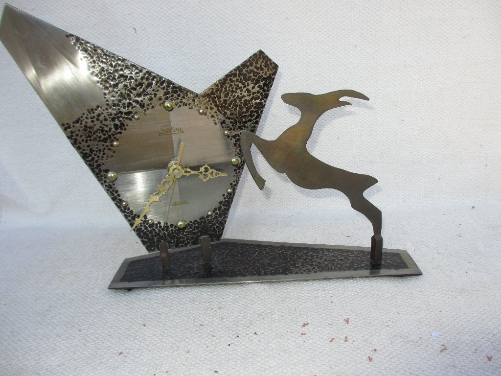Vintage metalen art deco stijl SELVA klok jaren 60, Ophalen of Verzenden