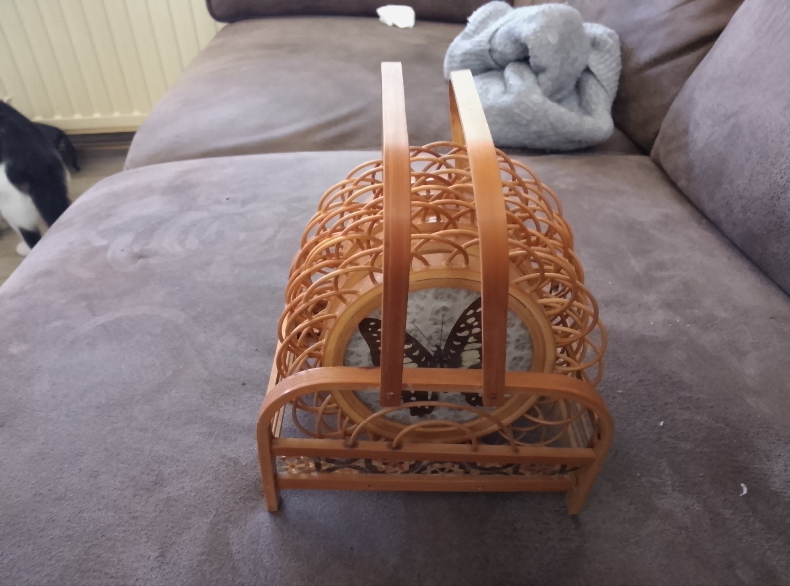Vintage rotan onderzetters met vlinders (6 stuks), Huis en Inrichting, Vintage, Gebruikt, Ophalen of Verzenden, Natuurlijk materiaal