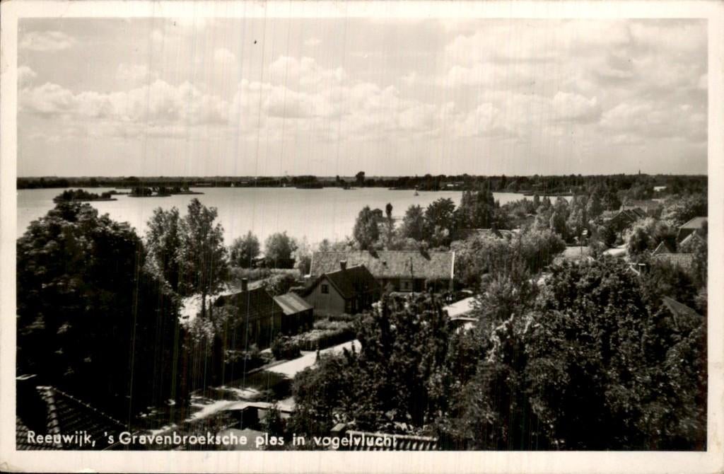 Reeuwijk - s Gravenbroeksche plas - in vogelvlucht, Ophalen of Verzenden, 1940 tot 1960, Gelopen, Zuid-Holland