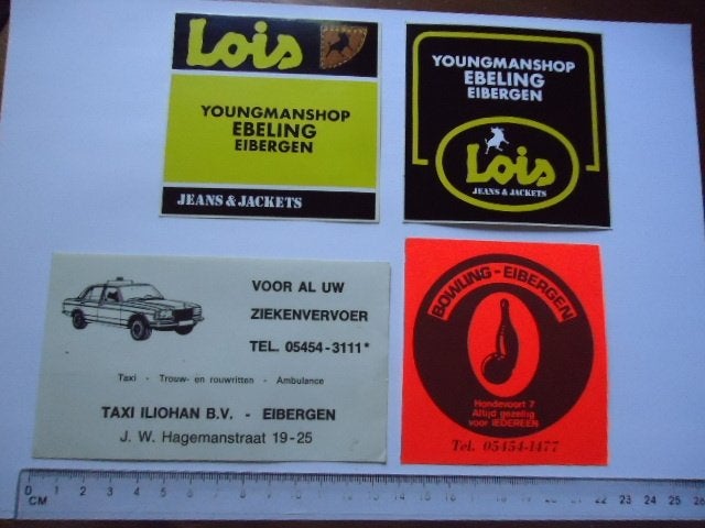sticker oud EIBERGEN vintage taxi Lois Ebeling bowling 4x, Verzenden, Zo goed als nieuw, Bedrijf of Vereniging