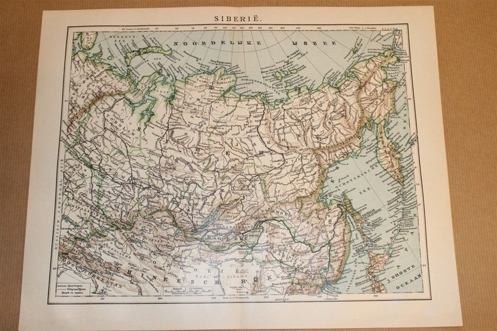 Antieke kaart - Siberië - circa 1900, Ophalen of Verzenden, 1800 tot 2000, Nederland, Landkaart