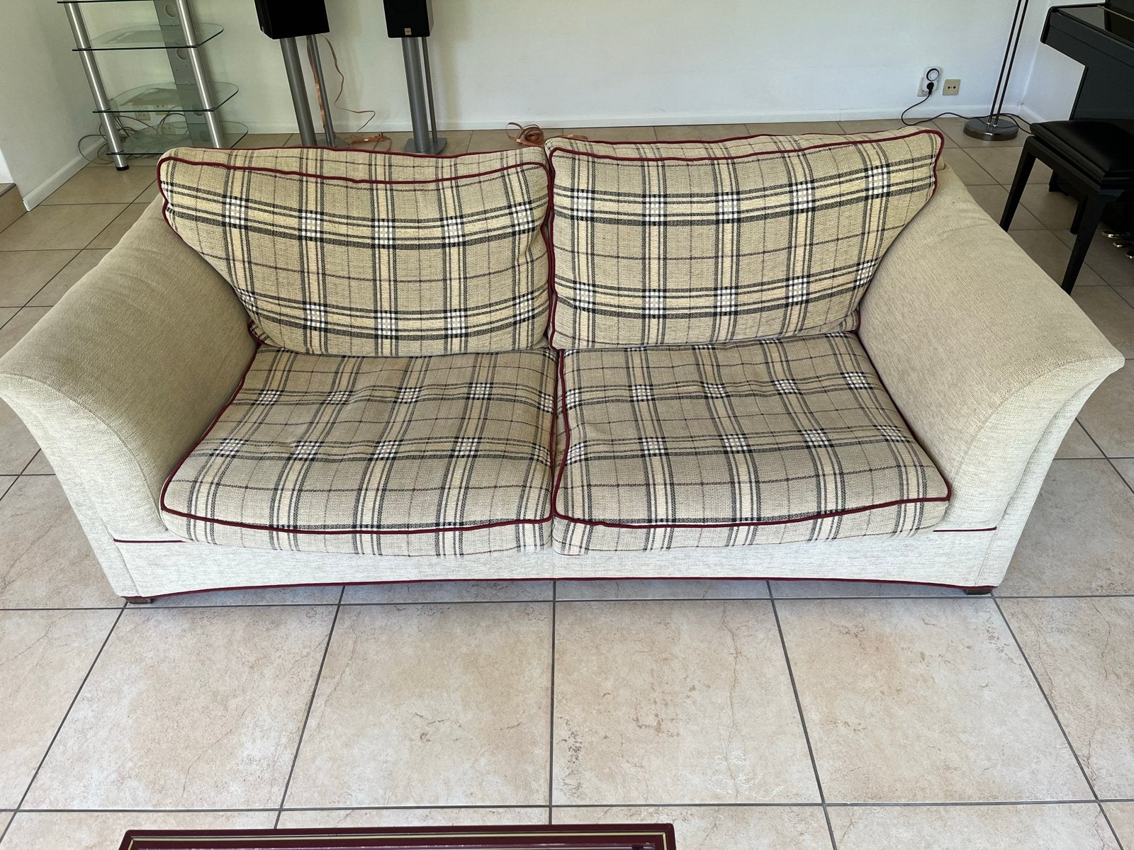 Comfortabele 2-zits bank met Schotse ruit, Ophalen, Gebruikt, Tweepersoons, 75 tot 100 cm