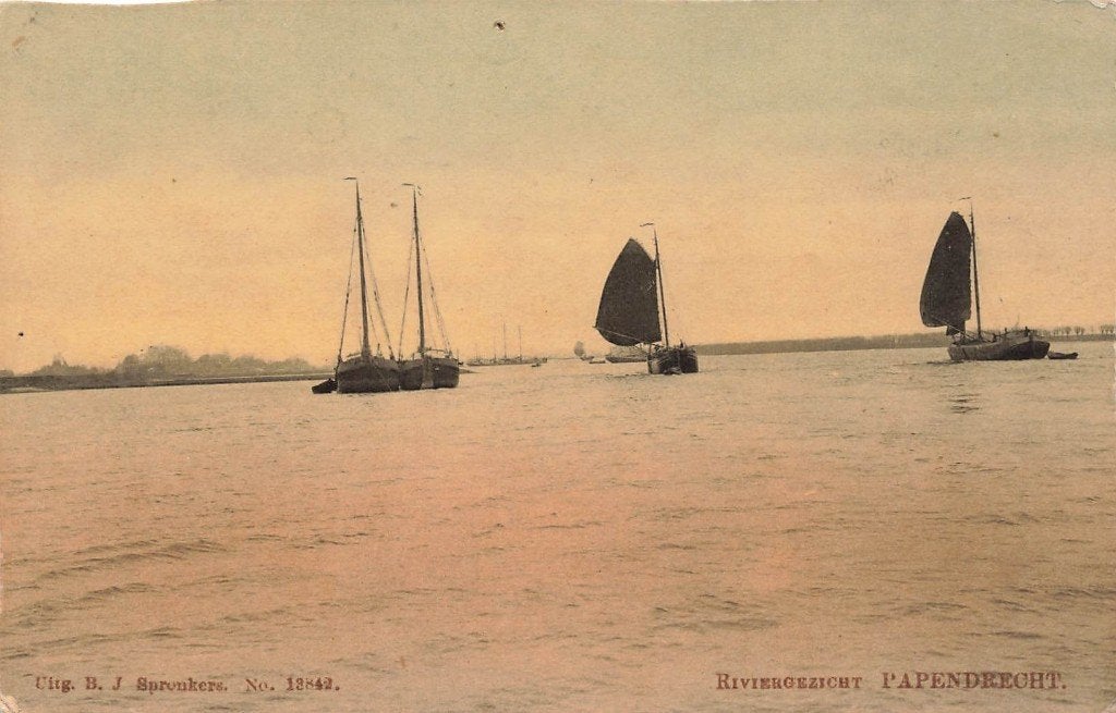 Papendrecht, Riviergezicht, Boten, Ophalen of Verzenden, Voor 1920, Ongelopen, Zuid-Holland