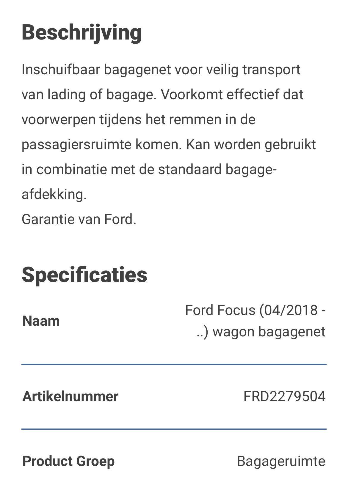 Inschuifbaar bagagenet ford focus station, Auto diversen, Bagagerekken, Verzenden, Zo goed als nieuw