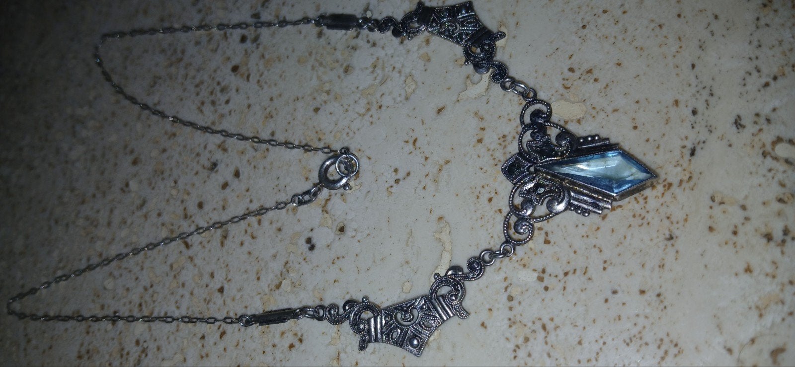 Antieke Zilveren Ketting, Gebruikt, Blauw, Ophalen of Verzenden, Met edelsteen