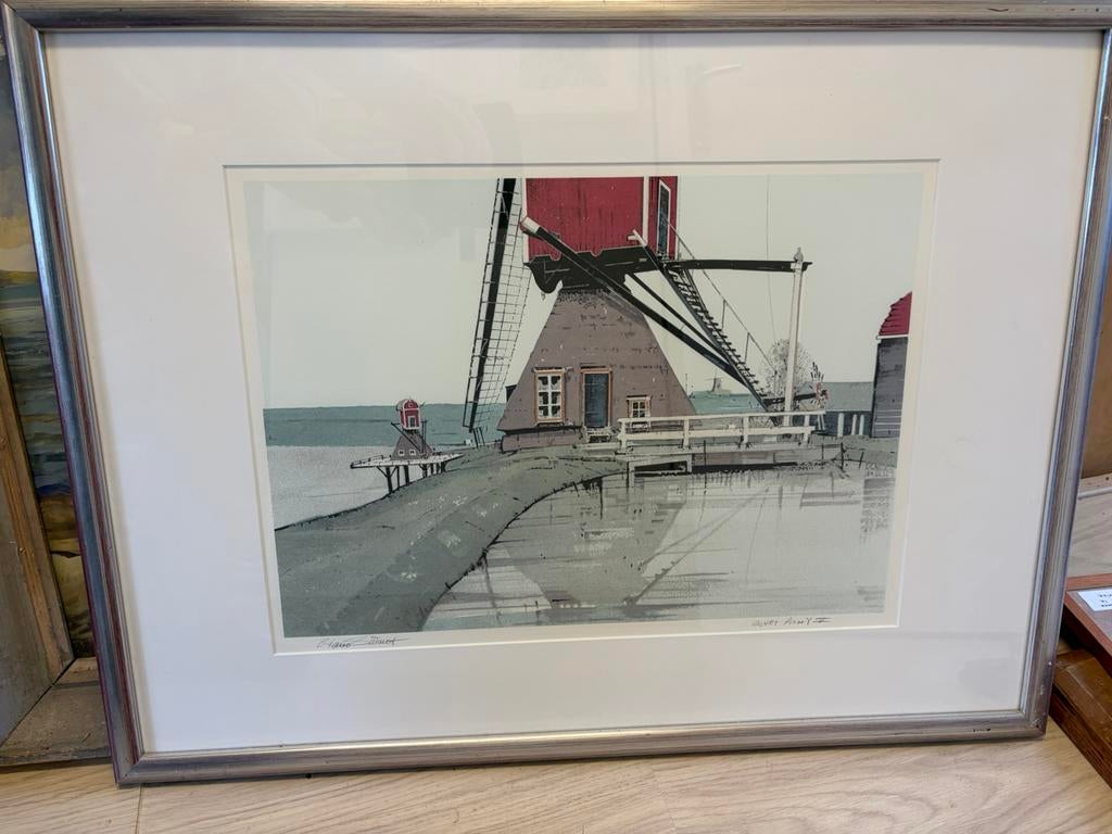 Ciano Siewert (1942-2017) zeefdruk Wipwatermolen., Antiek en Kunst, Kunst | Schilderijen | Klassiek, Ophalen