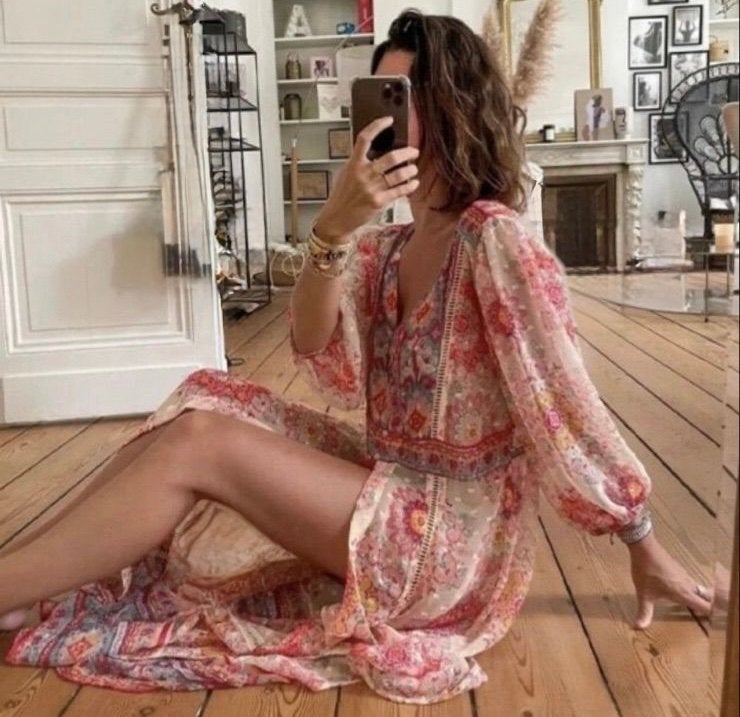 Zara Kaftan Kimono Maxi Jurk - Maat 36/38 Nieuw!, Meerkleurig, Nieuw, Ophalen of Verzenden, Maat 36 (S)