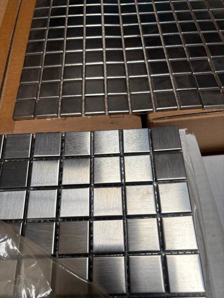 RVS metaal metal-look en 3x3 parermoer glas mozaiek, Ophalen, 60 cm of meer, Nieuw, 10 m² of meer