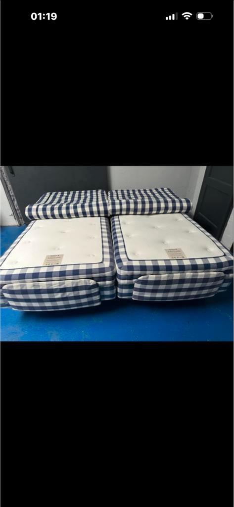 Hästens Elektrische Boxspring 210x210 Firm/Medium Blauw Wit