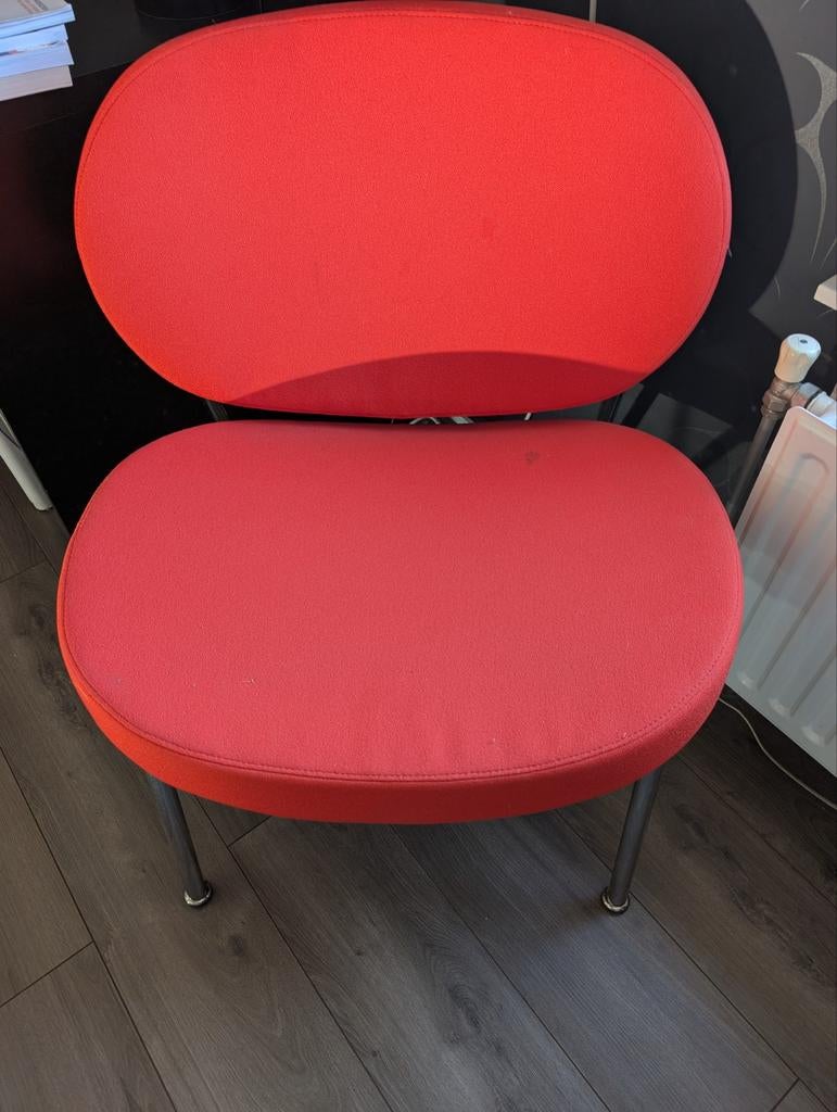 Rode fauteuil met buisframe, Huis en Inrichting, Fauteuils, Ophalen, Gebruikt, Minder dan 75 cm, Stof