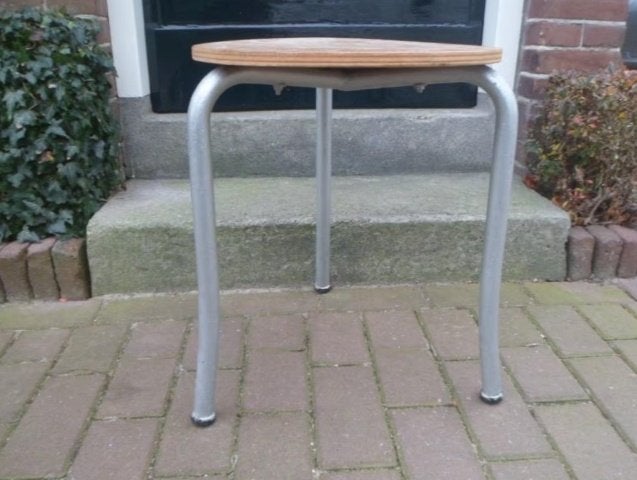 Vintage KRUK industrieel rond 37,5 hout metaal hoogte 48 cm, Ophalen of Verzenden, Gebruikt, IJzer