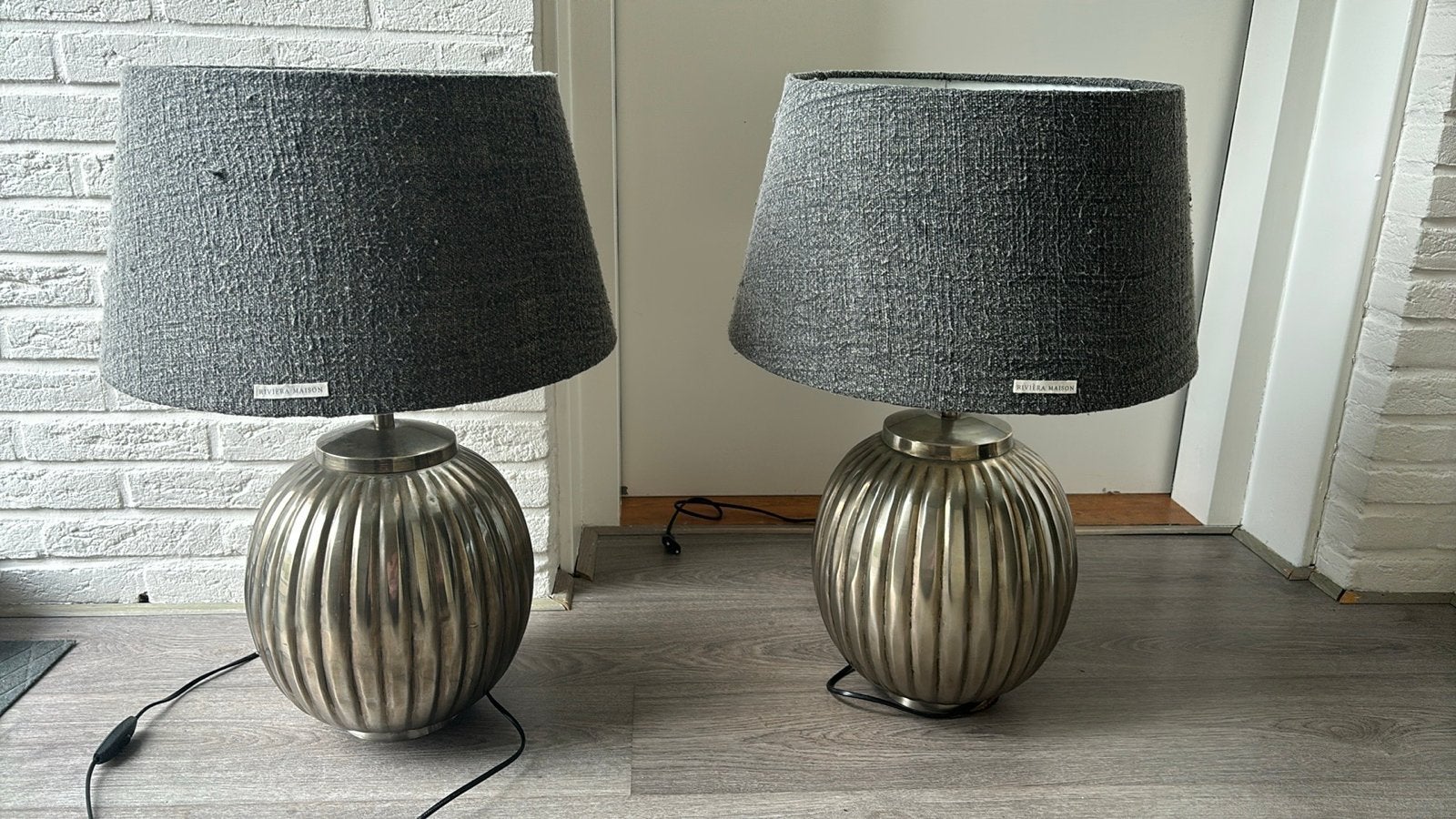 2 Vintage Lampenvoeten met Riviera Maison Kappen, Ophalen, Gebruikt, Riviera Maison, E27 (groot)