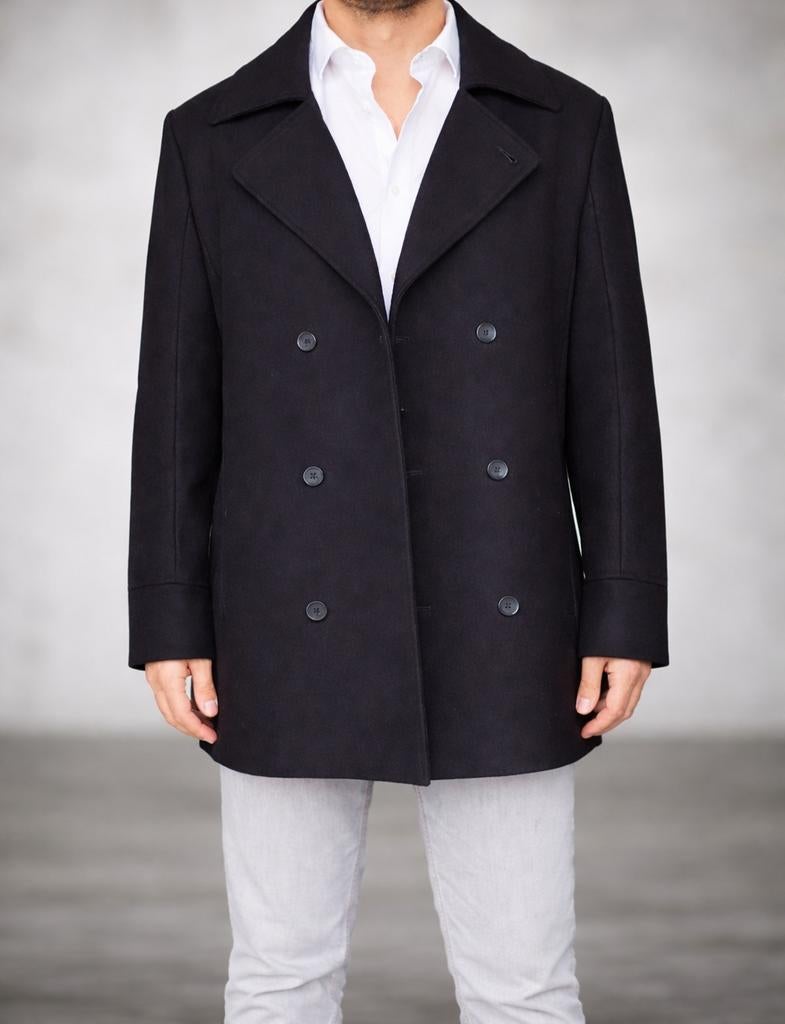 HUGO BOSS heren wollen jas / mantel zwart 80% wol maat 52/54, Maat 52/54 (L), HUGO by Hugo Boss, Verzenden, Zwart