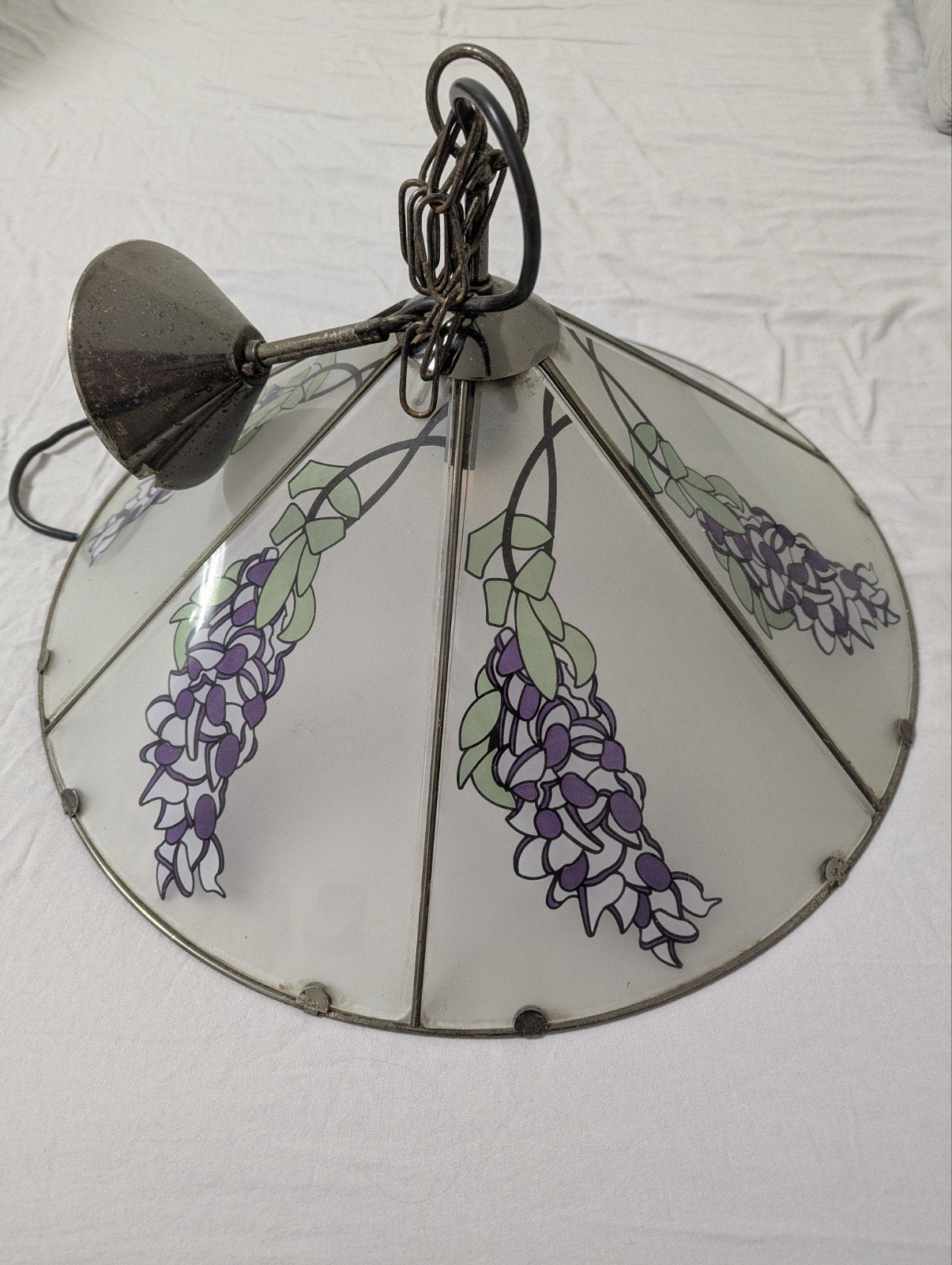 Vintage Tiffany-stijl hanglamp met bloemmotief, Gebruikt, Glas, Tiffany-stijl, Vintage, Bloemmotief, E27 (groot)