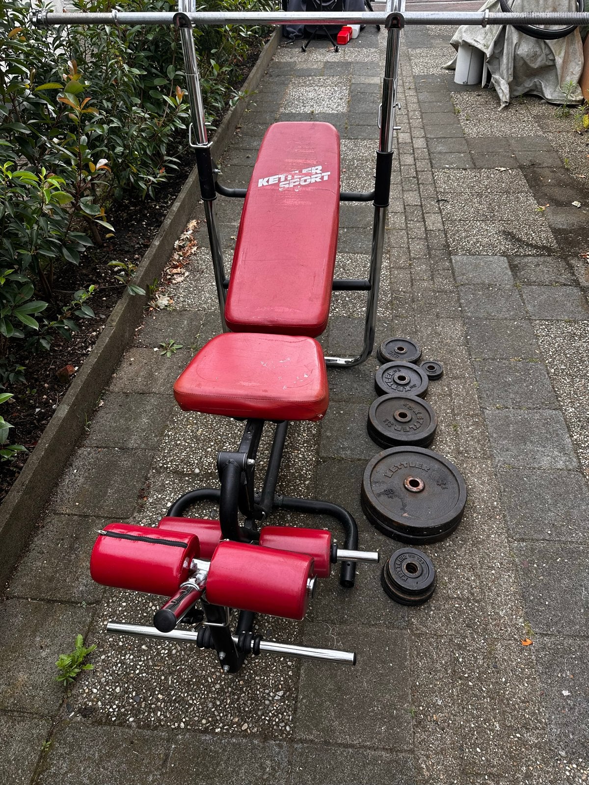 Kettler Sport Halterbank met Halterschijven en Halterstang, Sport en Fitness, Fitnessmaterialen, Ophalen, Gebruikt, Armen, Halterset