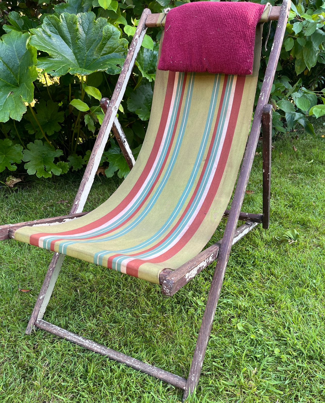 Vintage houten strandstoel ligstoel ligbed inklapbaar, Ophalen, Gebruikt, Hout, Inklapbaar