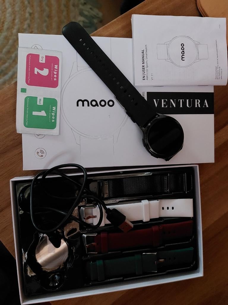 Maoo Ventura Smartwatch - Slechts paar maanden gebruikt, Ophalen of Verzenden, Zo goed als nieuw, Zwart, Maoo