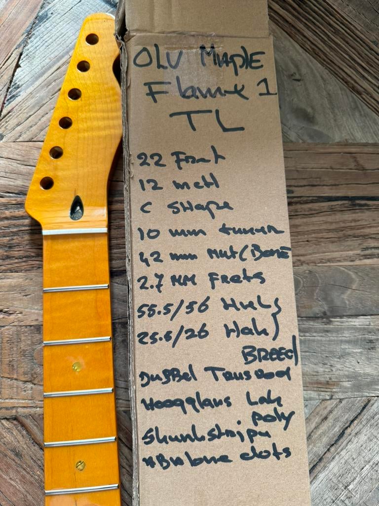Telecaster Hals “Flame Maple 12 inch radius “OLV 1, Muziek en Instrumenten, Instrumenten | Onderdelen, Verzenden, Geen, Geen, Nieuw