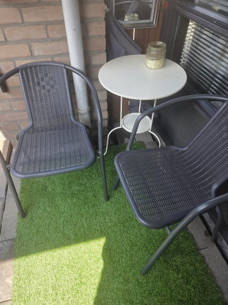 Balkonset: 2 stoelen en een tafeltje, Overige materialen, Gebruikt, Tuinset, Eettafel