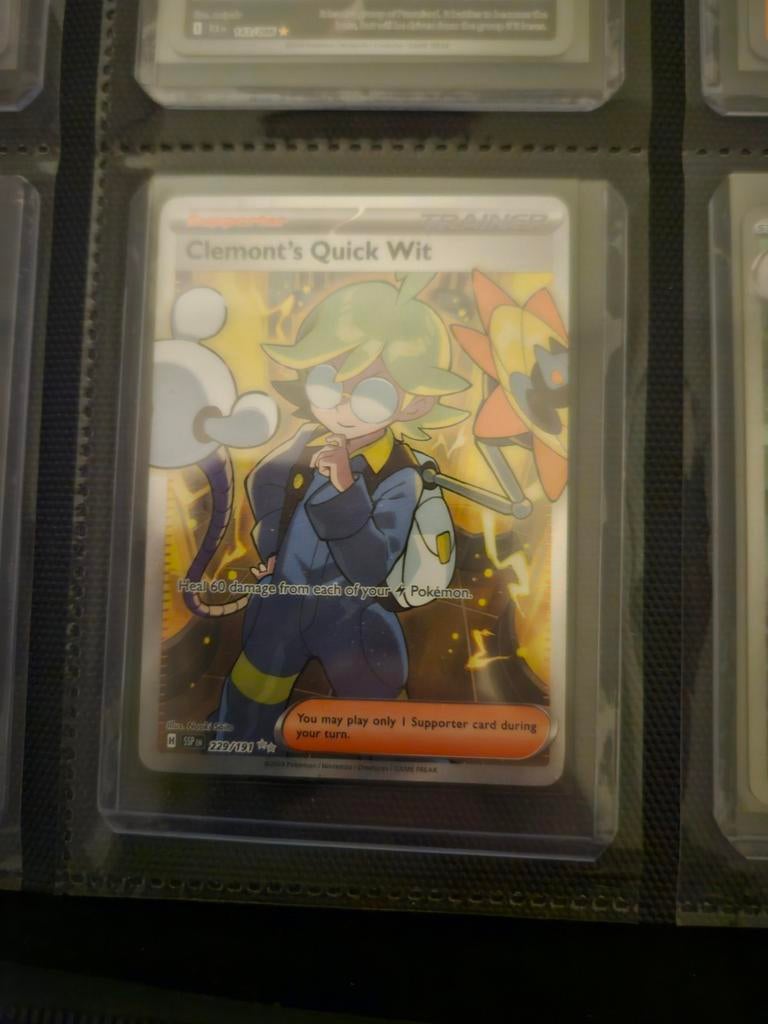 Pokemon Clemont's Quick Wit 229/191 Surging Sparks, Ophalen of Verzenden, Zo goed als nieuw, Losse kaart, Foil
