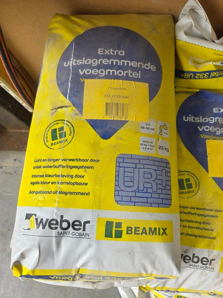 7x Weber Beamix Voegmortel 332 UR+ Grijs 25 kg, Ophalen, Overige typen, Nieuw, Minder dan 20 cm