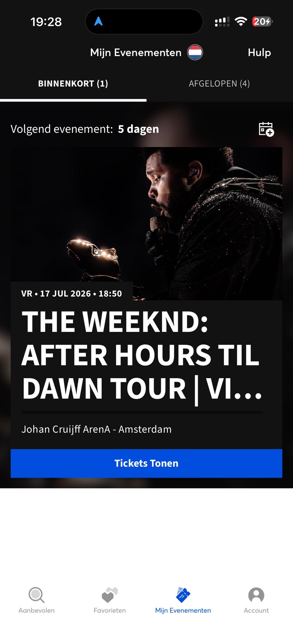 The Weeknd vip 2 kaartje 17 juli Johan Cruijff Arena, Eén persoon