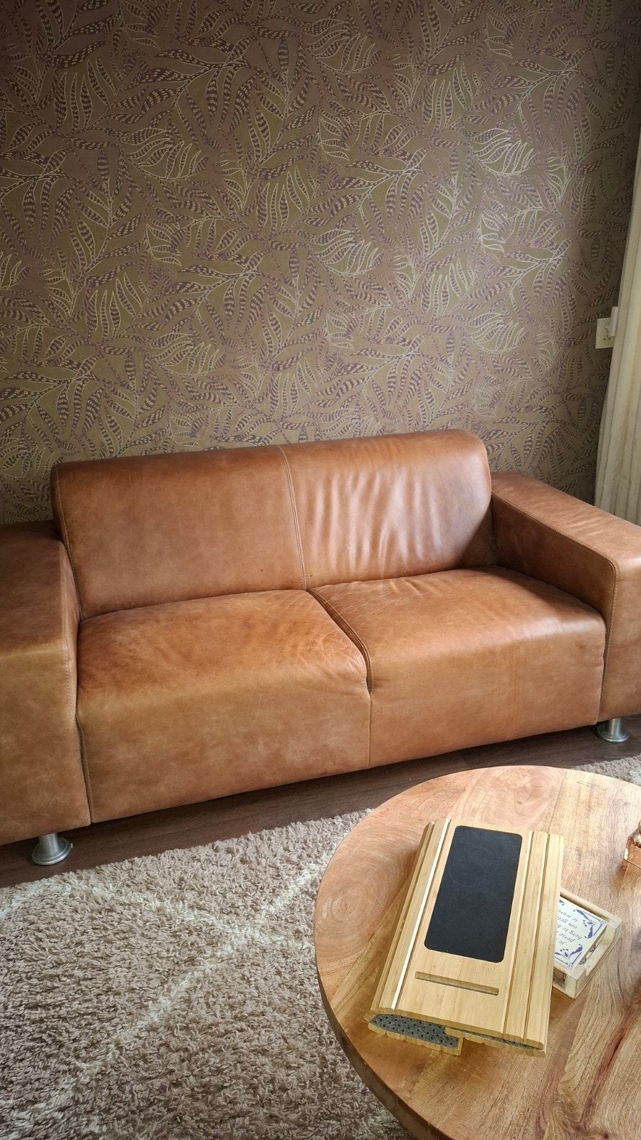 Comfortabele leren 2-zitsbank in cognac kleur, Ophalen of Verzenden
