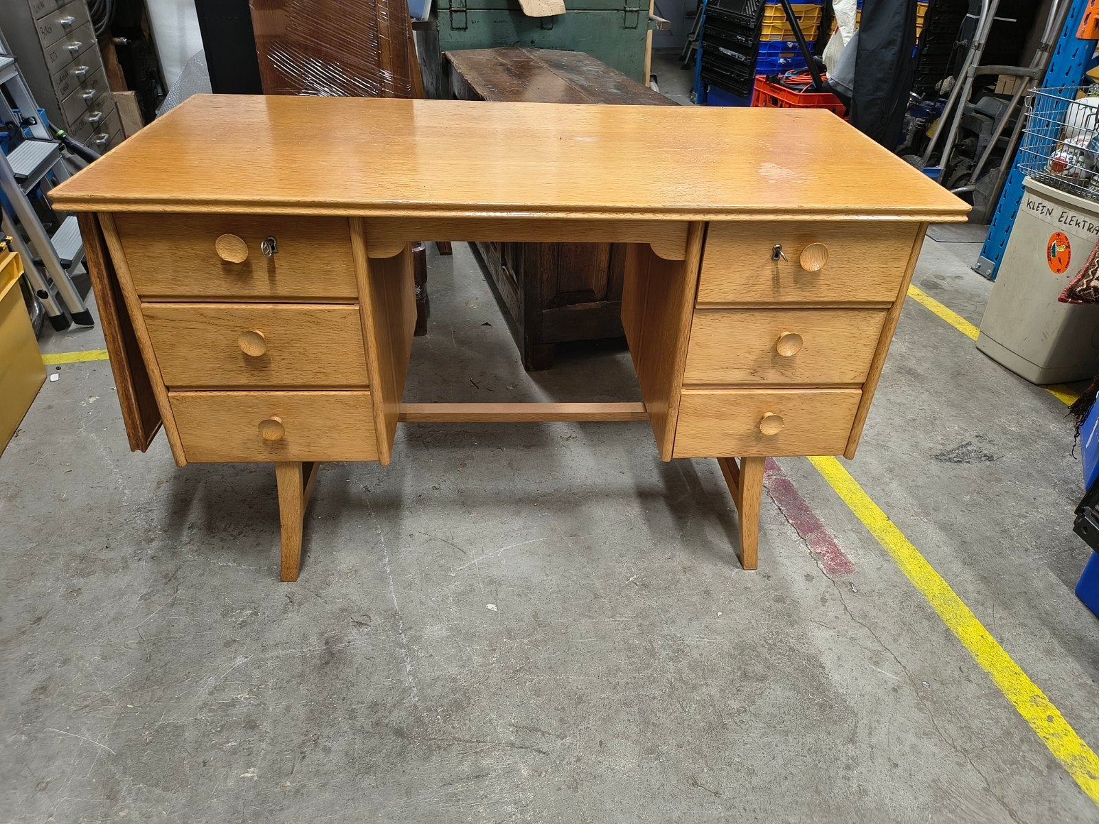 Vintage teak fineer bureau, Ophalen, Gebruikt, ., .
