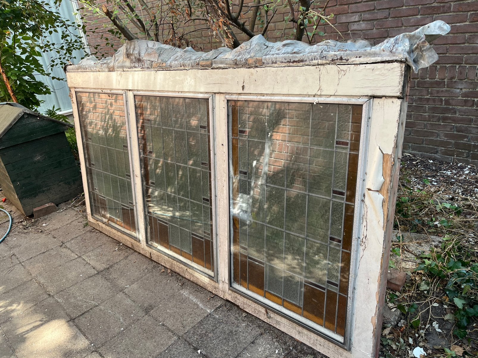 Origineel glas in lood met voorzetramen, Doe-het-zelf en Verbouw, Glas en Ramen, Ophalen, Gebruikt, Minder dan 80 cm, Glas in lood