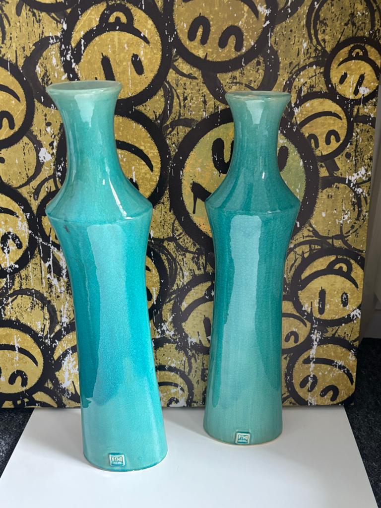 Set van 2 turquoise keramische vazen - PTMD, Ophalen