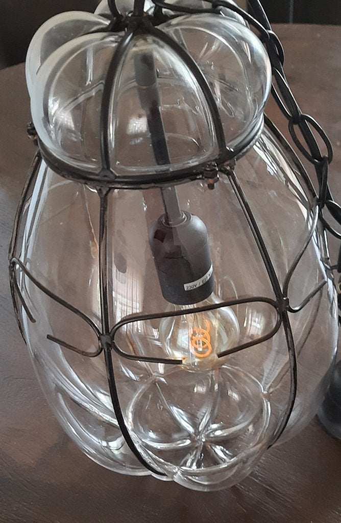 Venetiaanse mondgeblazen Murano hanglamp Vintage., Vintage jaren 70-80, E27 (groot), Ophalen of Verzenden, Glas