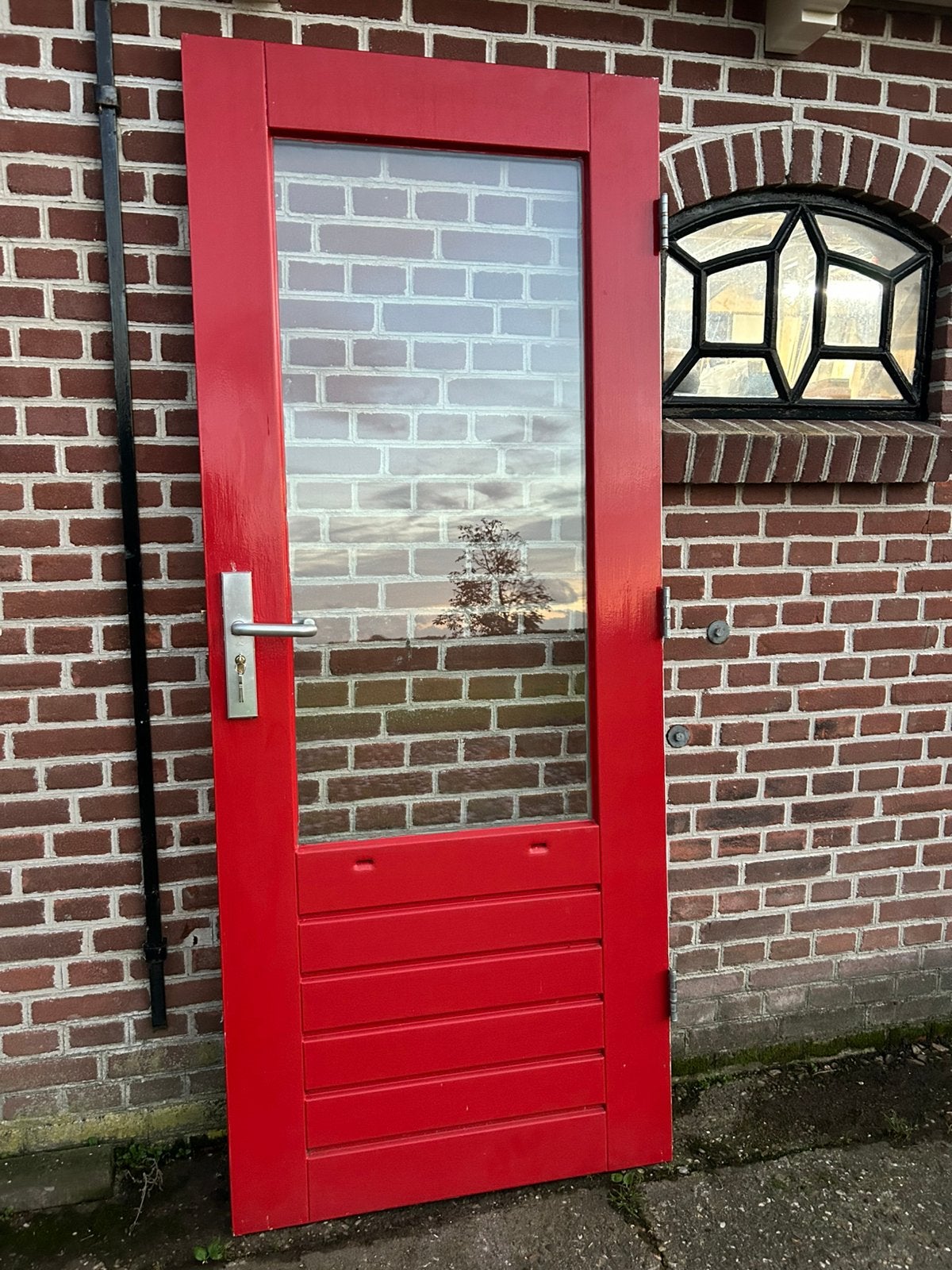Hardhouten achterdeur 82,5x201,5cm., Ophalen, 80 tot 100 cm, 200 tot 215 cm, Glas
