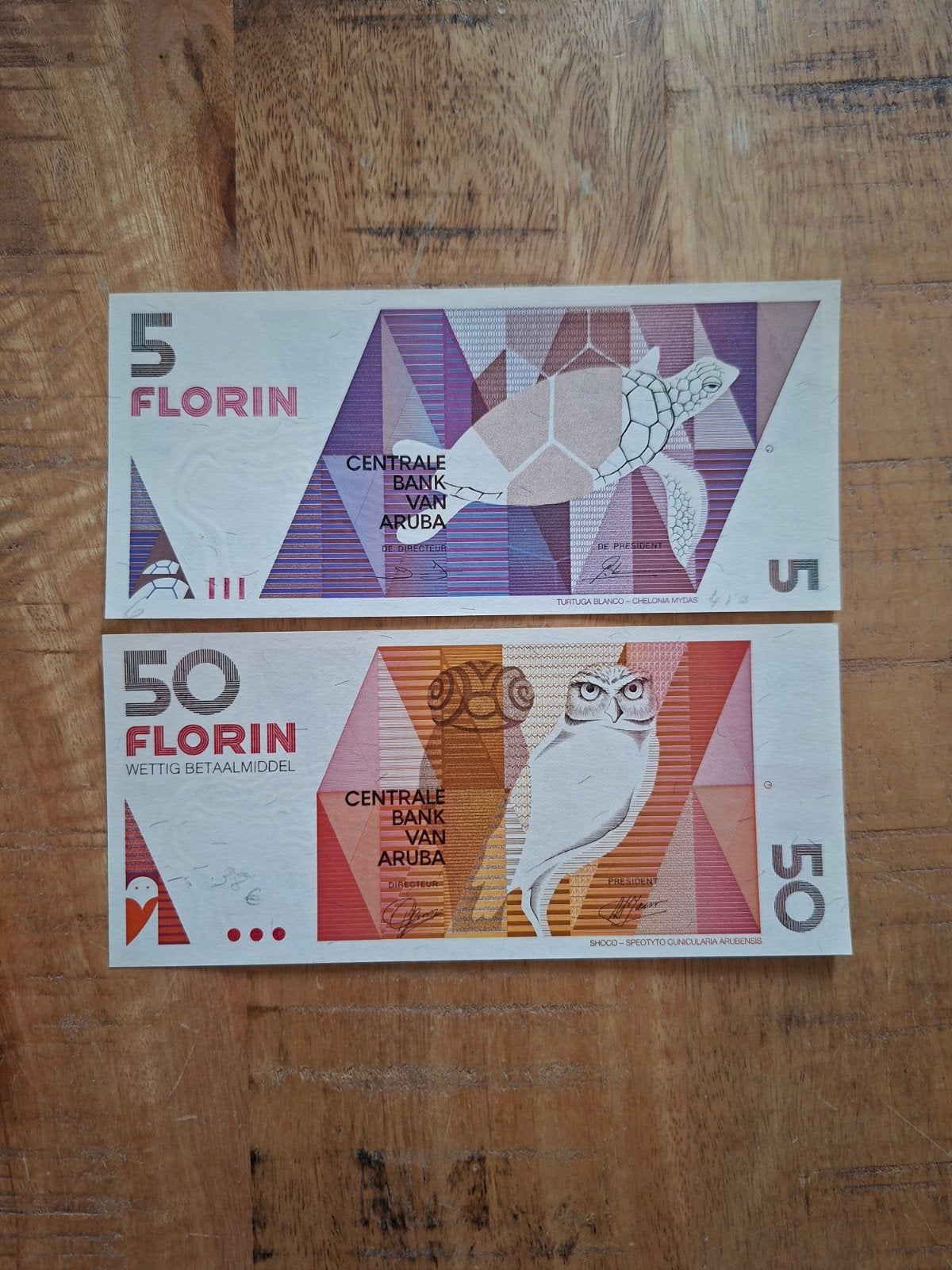 UNC Bankbiljetten Aruba: 5 en 50 Florin, Ophalen of Verzenden, Midden-Amerika, Setje