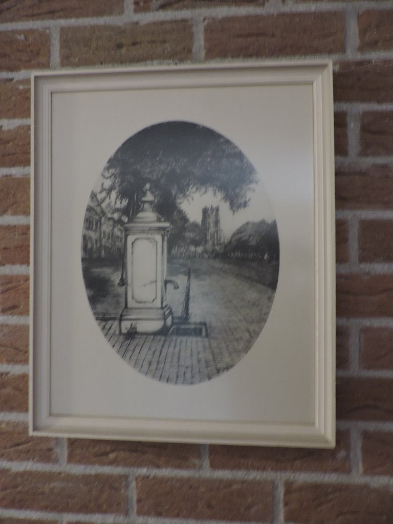 Pentekening Geertruidenberg  Markt  met kerk en pomp, Antiek en Kunst, Ophalen of Verzenden