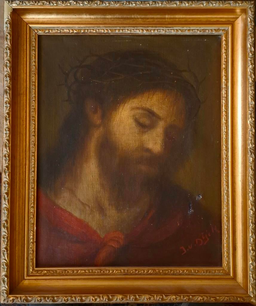 Oud olieverfschilderij Christuskop, Antiek en Kunst, Ophalen of Verzenden