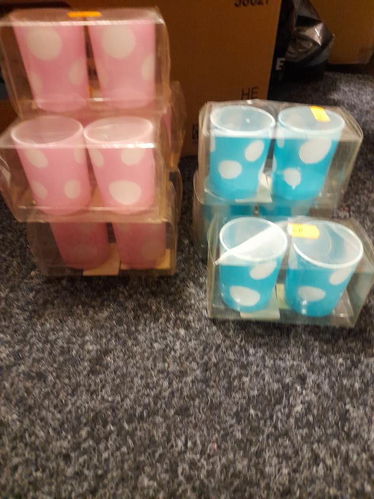 Set van 10 roze en 6 blauwe theelichthouders met stippen, Ophalen of Verzenden, Nieuw, Versiering, Geboorte of Huwelijk