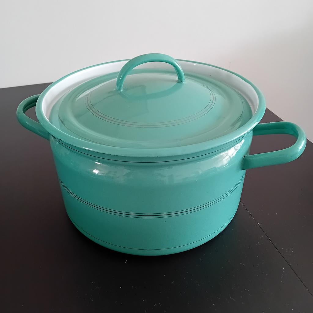Brocante emaille soeppan 26 cm mintgroen/turkoois, Antiek en Kunst, Ophalen of Verzenden