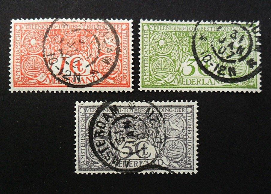 NVPH 84-86 tuberculosezegels uit 1906, Postzegels en Munten, Postzegels | Nederland, Ophalen of Verzenden, T/m 1940, Gestempeld