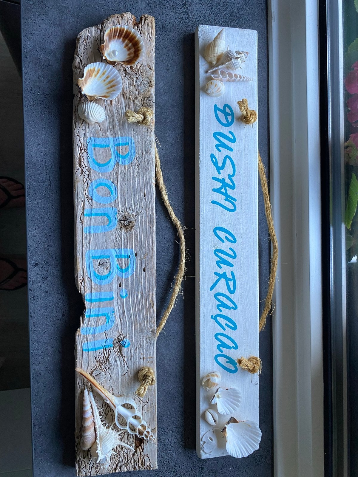 Decoratieve houten borden met schelpen - strandstijl, Ophalen, Hout, Meerkleurig, Overige stijlen