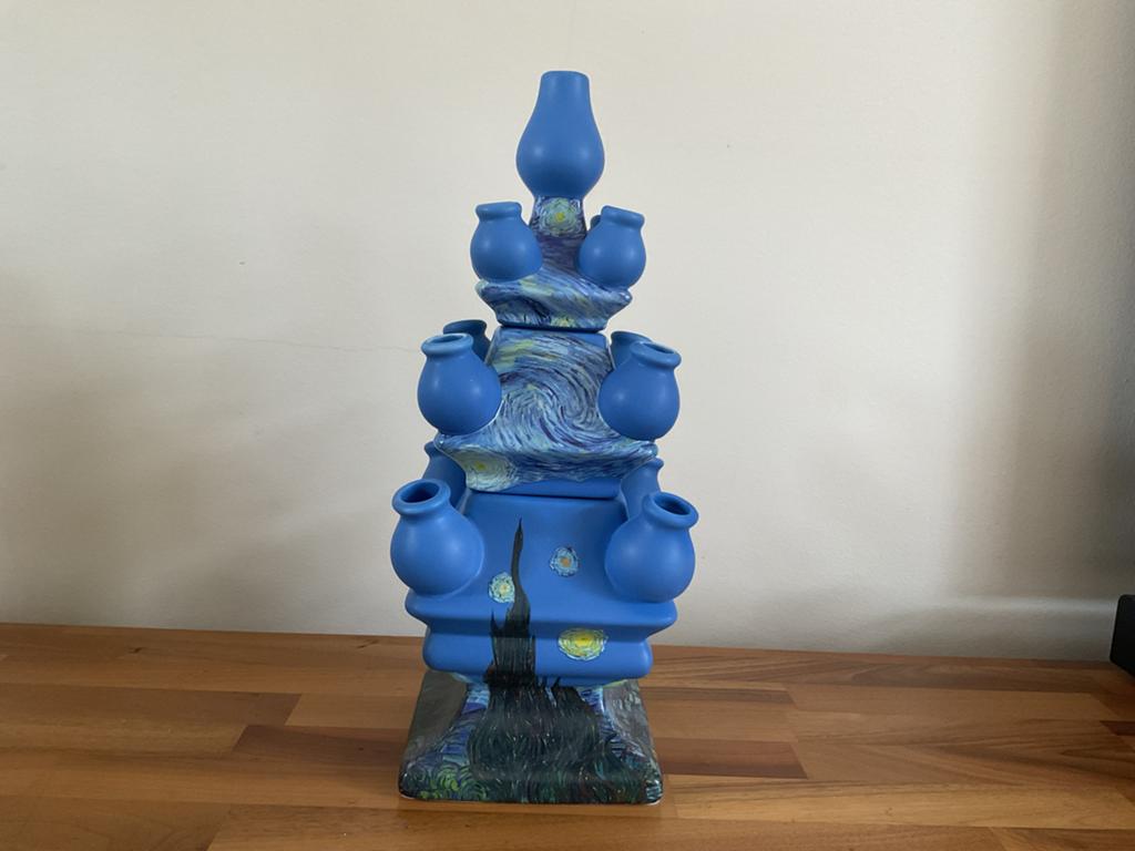 Heinen Delfts Blauw Stapelgekte Tulpenvaas - De Sterrennacht, Blauw, Aardewerk of Porselein, Nieuw, Ophalen of Verzenden