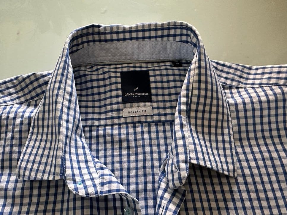 Daniel Hechter Modern Fit overhemd, blauw/wit geruit, Ophalen of Verzenden, Zo goed als nieuw, Blauw, Overige halswijdtes