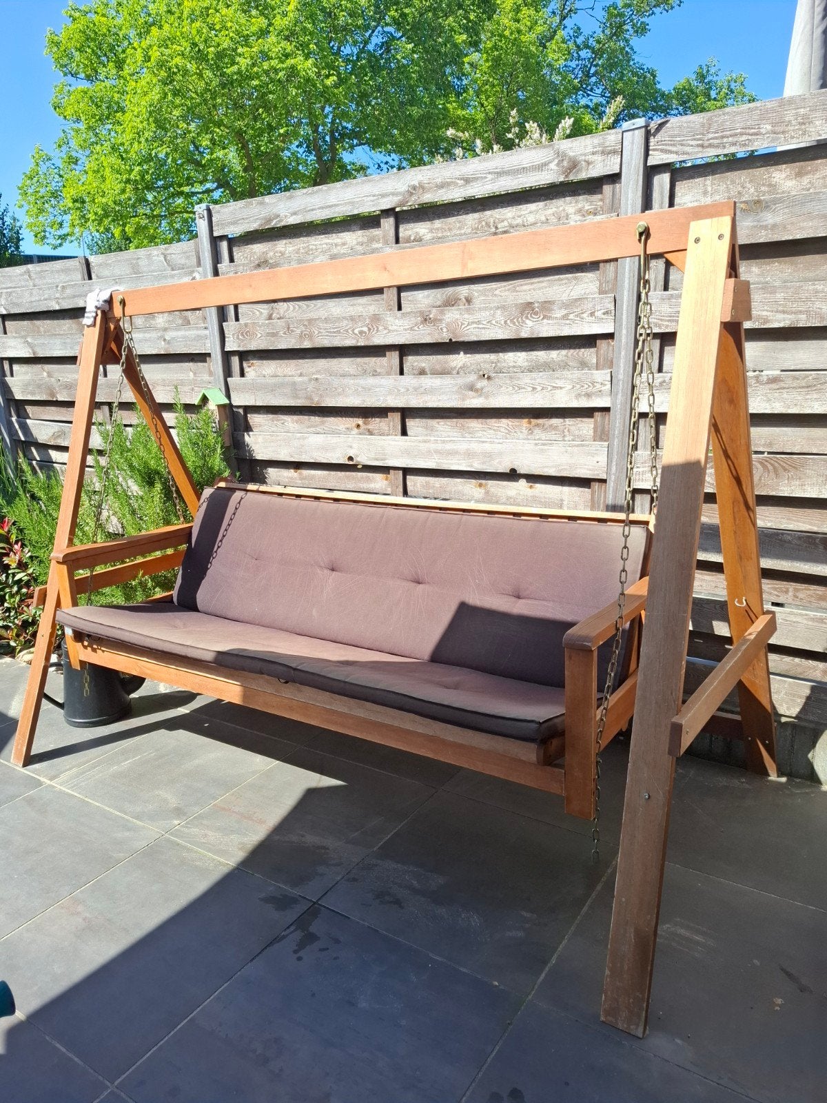 Houten schommelbank en ligbed in 1 met kussen - Gebruikt, Ophalen, Gebruikt, Hout, Schommelbank