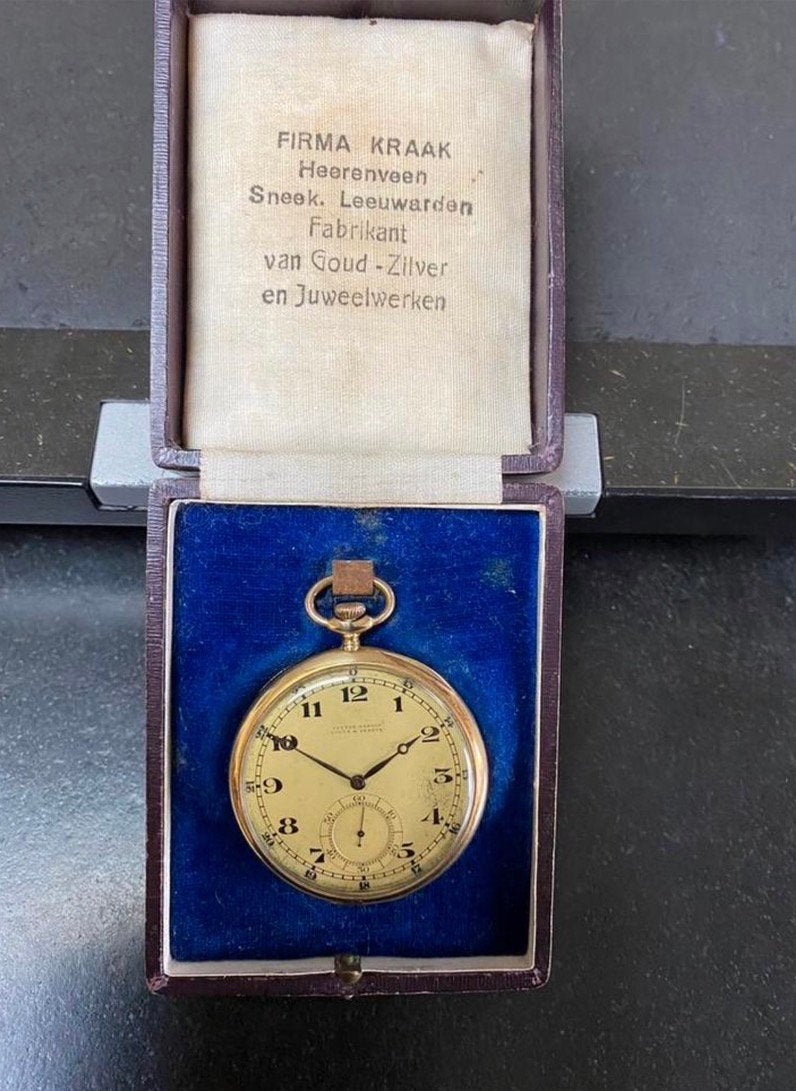 Uniek gouden zakhorloge van bekende ingenieur Jan Lokker, Ophalen, Goud, Overige merken