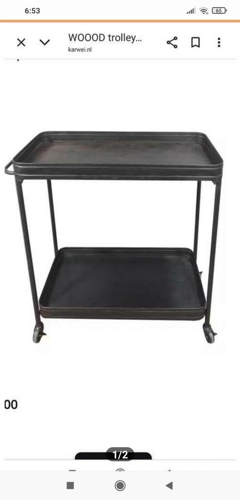 Zgan zwarte trolley karwei, Huis en Inrichting, Tafels | Sidetables, 50 tot 100 cm, Ophalen of Verzenden, Zo goed als nieuw, 25 tot 50 cm