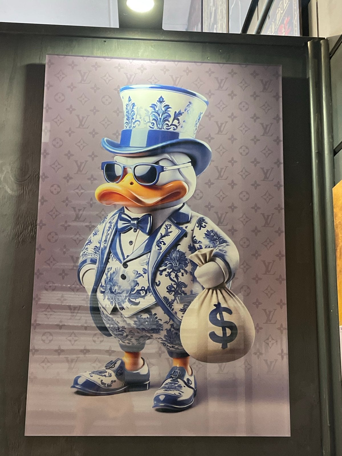 Dagobert Duck Delfts Blauw Plexiglas Kunst 70x45 cm, Ophangklaar, Kunststof, Ophalen of Verzenden, Print