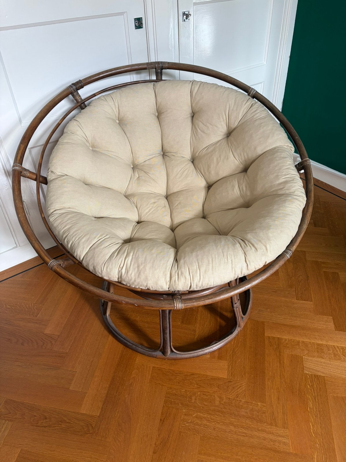Papasan stoel met kussen, Ophalen, Bruin, Lounge, Riet of Rotan