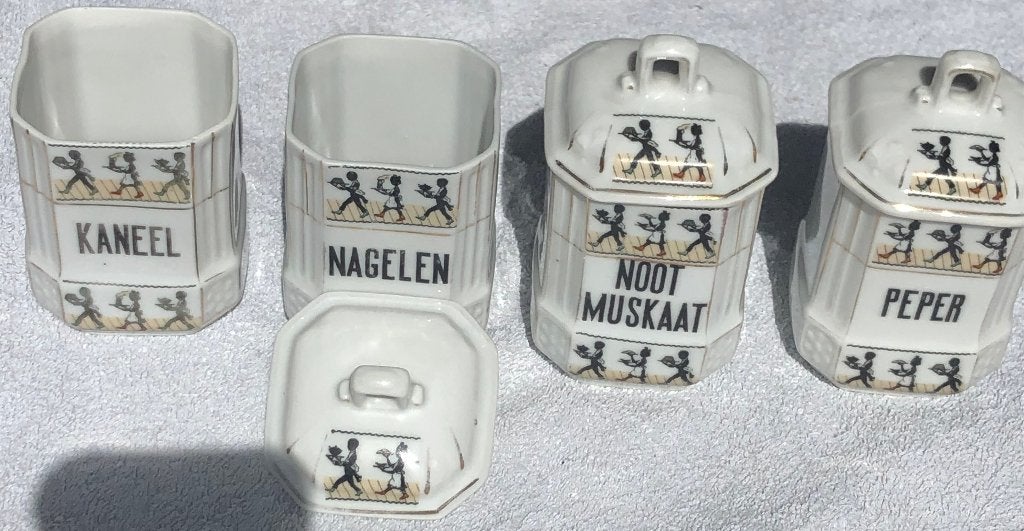 Antieke porseleinen kruidpotjes set, Antiek en Kunst, Antiek | Porselein, Ophalen of Verzenden